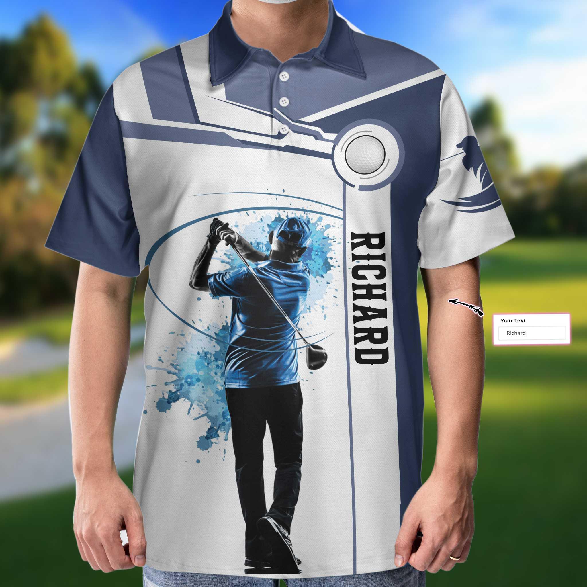Golf Men Polo Shirt For Men - Blue Golf Lover Custom Golf Polo Shirt, Personalized White And Blue Golf Polo Shirt For Men - Image 4