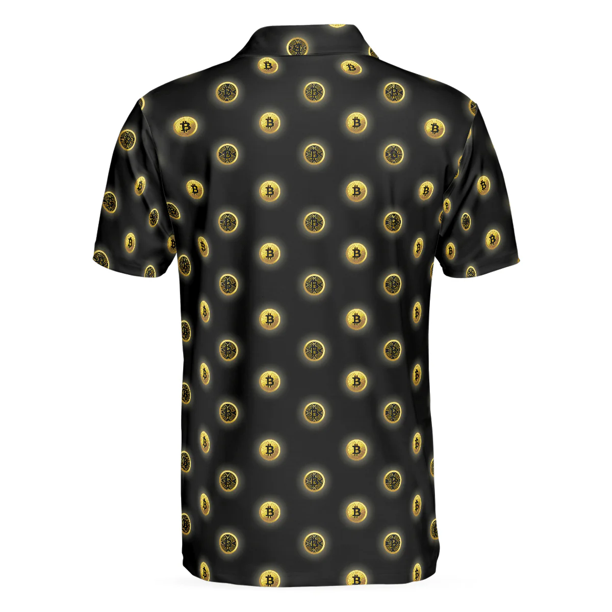 Men Polo Shirt - Golden Black Bitcoin Polo Shirt, Golden Cryptocurrency Polo Shirt For Traders, Best Bitcoin Themed Shirt For Men - Image 2