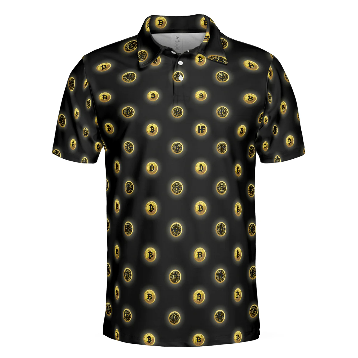 Men Polo Shirt - Golden Black Bitcoin Polo Shirt, Golden Cryptocurrency Polo Shirt For Traders, Best Bitcoin Themed Shirt For Men - Image 3