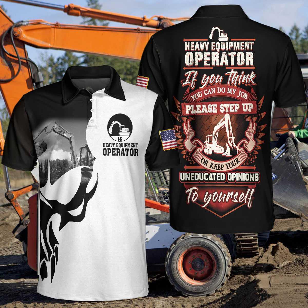 Men Polo Shirt - Heavy Equipment Operator Proud Skull US Flag, If You Think You Can Do My Job Skull Heavy Equipment Operator Shirt, Best Gift For Men