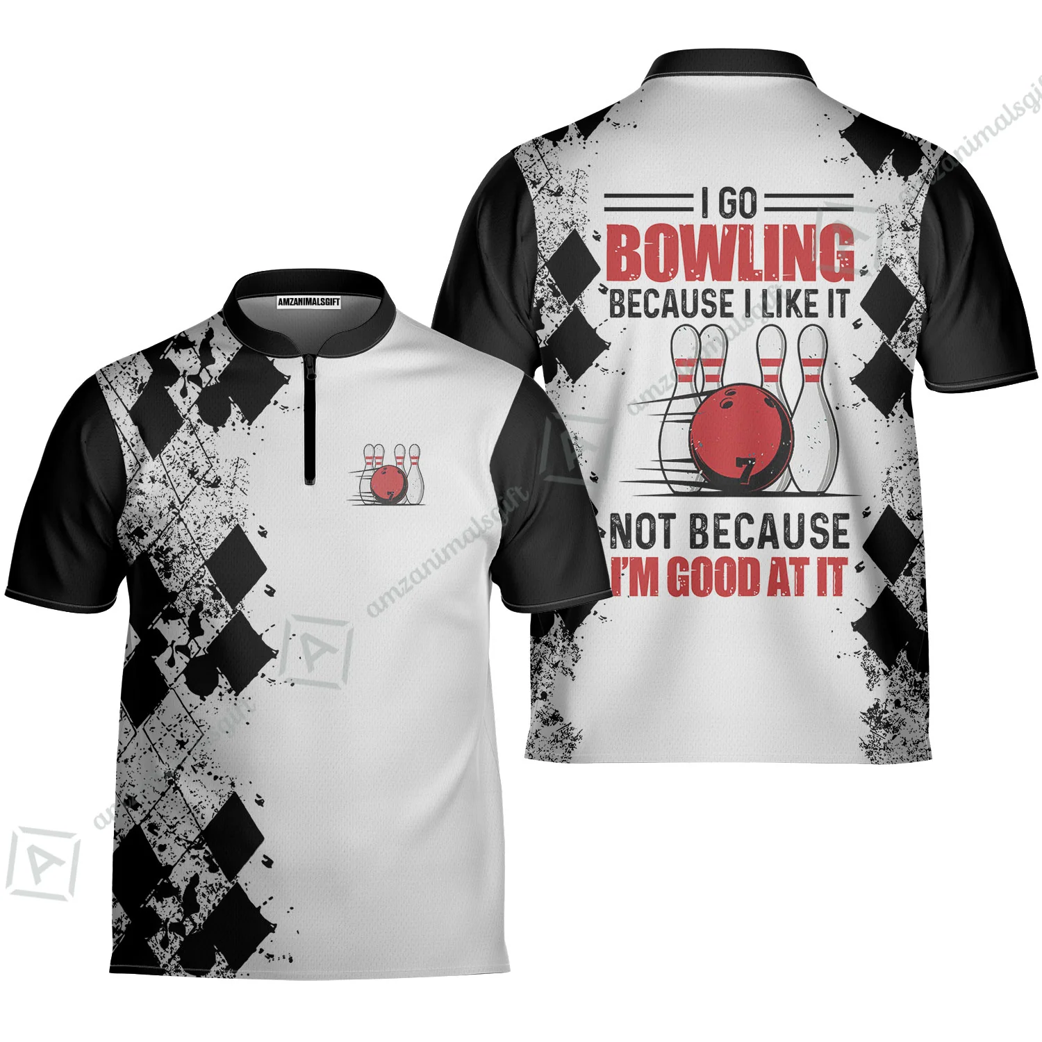 Men Polo Shirt - I Go Bowling Because I Like It Men Polo Shirt, Black Argyle Pattern Shirt Design, Best Polo Style Bowling Shirt - Image 4
