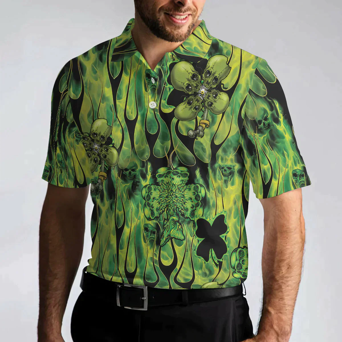 Men Polo Shirt - Irish Skull Saint Patricks Men Polo Shirt, Green Skull St Patrick Day Polo Shirt, Best Gift Idea For Irish Friends - Image 4