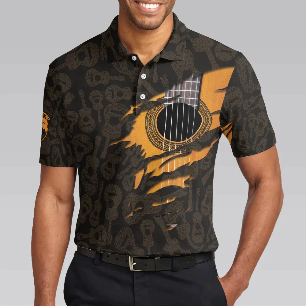 Men Polo Shirt - Life Without Guitar Would Be Flat Short Sleeve Polo Shirt, Guitar Pattern Polo Shirt, Best Guitar Shirt For Men - Image 4