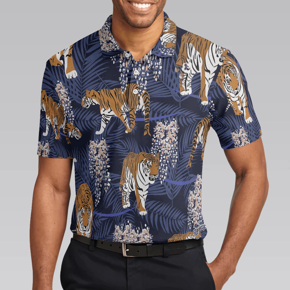 Men Polo Shirt - Tiger With Palm Leaves Tropical Tiger Polo Shirt, Tiger Shirt For Men, Gift For Tiger Lover - Perfect Gift For Men - Image 5