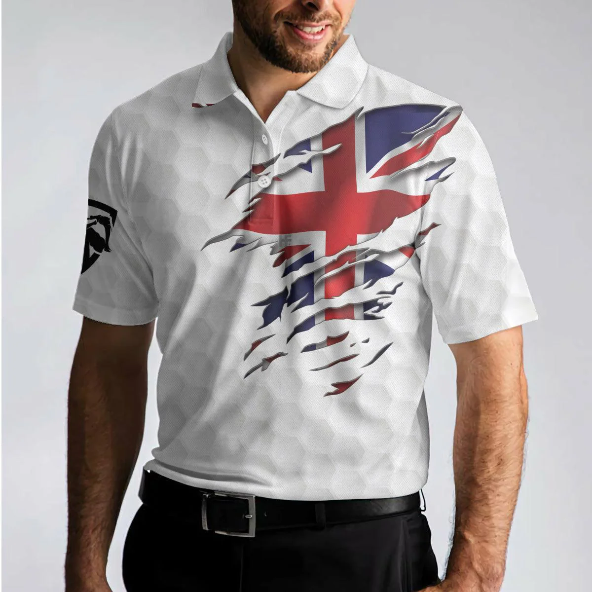 Men Polo Shirt - United Kingdom Eagle Flag Polo Shirt, Golf Pattern Ripped Great Britain Jack Polo Shirt, UK Golf Shirt - Perfect Gift For Men - Image 4