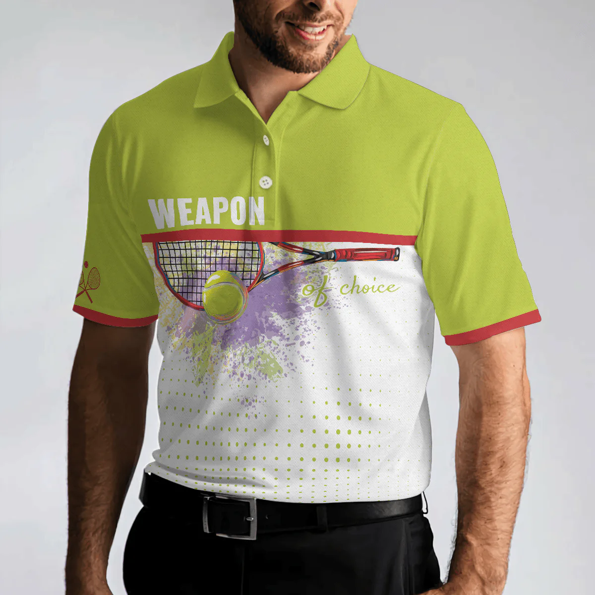 Men Polo Shirt - Weapon Of Choice Polo Shirt, Tennis Racket Hit The Ball Polo Shirt, Best Golf Shirt For Men - Perfect Gift For Men, Tennis Players - Image 5