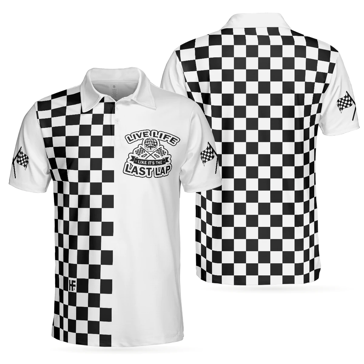 Men Racing Polo Shirt - Live Life Like It's The Last Lap Racing Polo Shirt, Black And White Racing Shirt For Men, Best Gift For Men