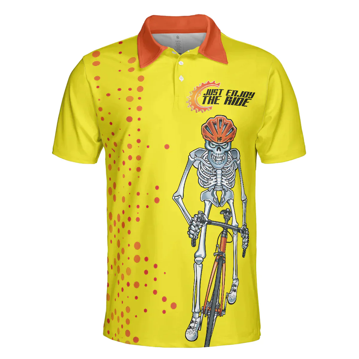 Men Ride Polo Shirt - Just Enjoy The Ride Men Polo Shirt, Yellow Skeleton Cyclist Polo Shirt, Best Cycling Shirt For Men - Image 3