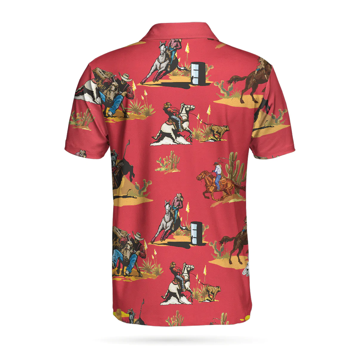 Men Roofer Cowboy Shirt - Rodeo Seamless Pattern Men Polo Shirt, Red Texas Cowboy Polo Shirt, Rodeo Shirt For Male - Image 2