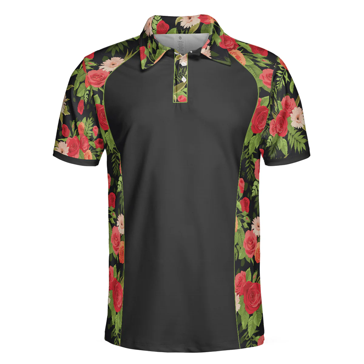 Men Rose Polo Shirt - Tropical Roses Pattern Polo Shirt, Black Polo Shirt With Roses, Print Roses Pattern Shirt For Adults - Perfect Gift For Men - Image 3