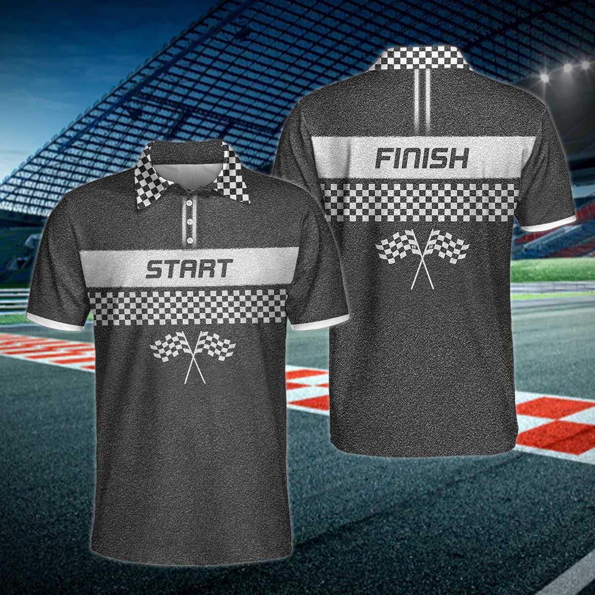 Men Skull Polo Shirt - Racing Start And Finish Polo Shirt, Black And White Checker Pattern Polo Shirt, Best Racing Shirt For Men