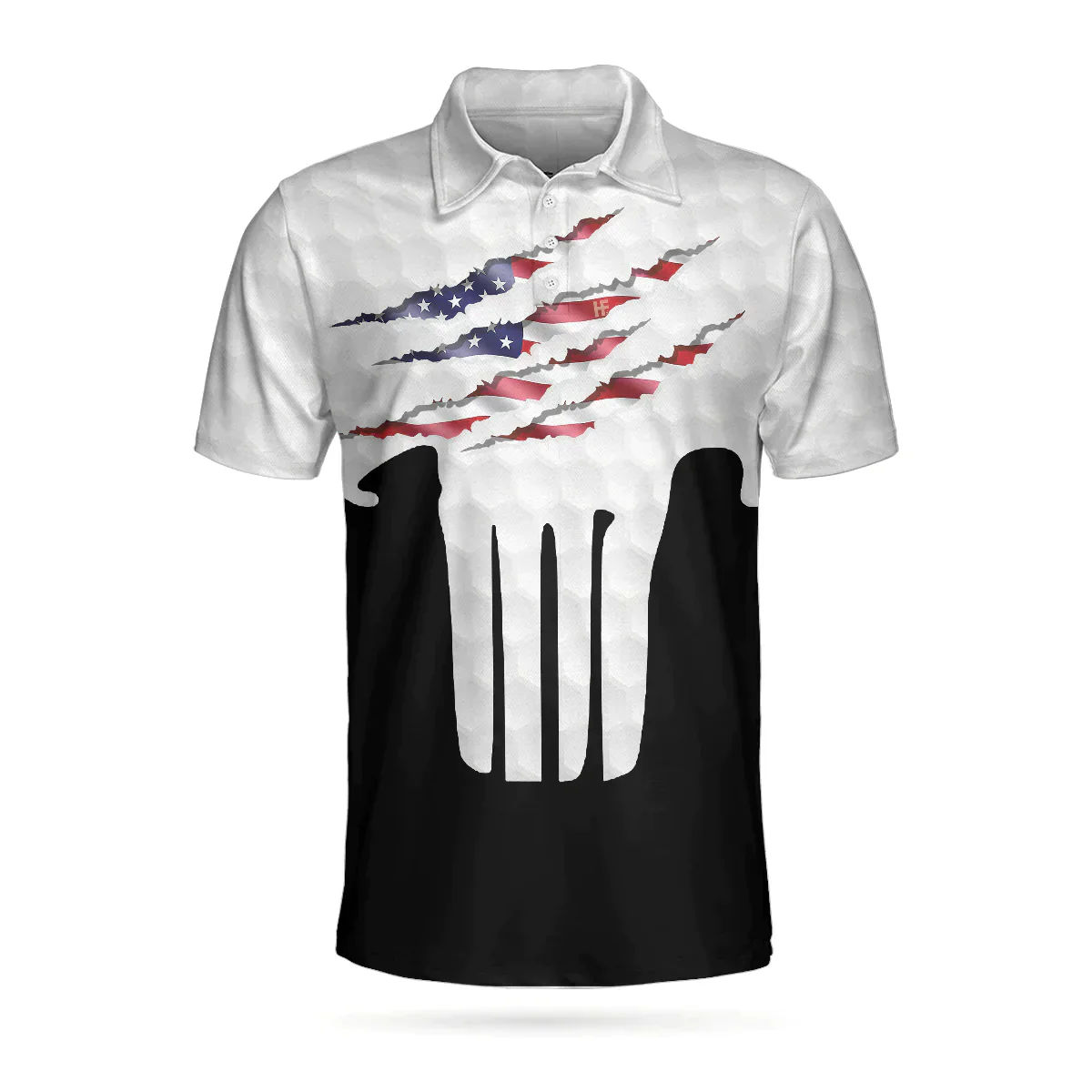 Men Skull Polo Shirt - Ripped Skull American Flag Men Polo Shirt, Golf Pattern Polo Shirt, Best Golf Shirt For Male - Image 3