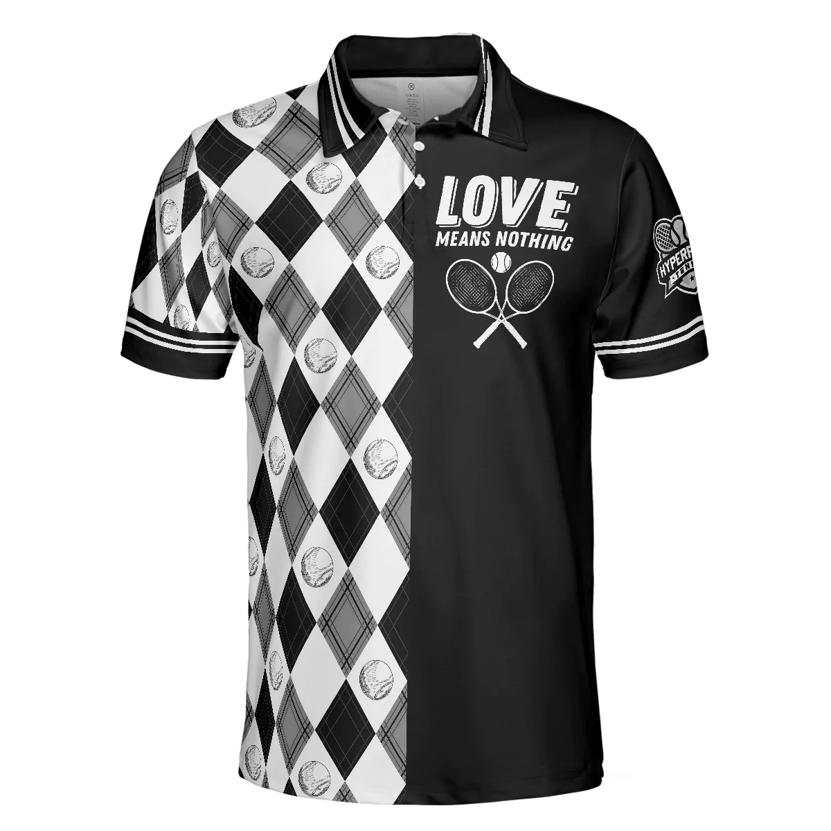 Men Tenis Polo Shirt - Love Means Nothing Tennis Polo Shirt - Tennis Ball Argyle Pattern Polo Shirt For Men, Tennis Players - Image 3