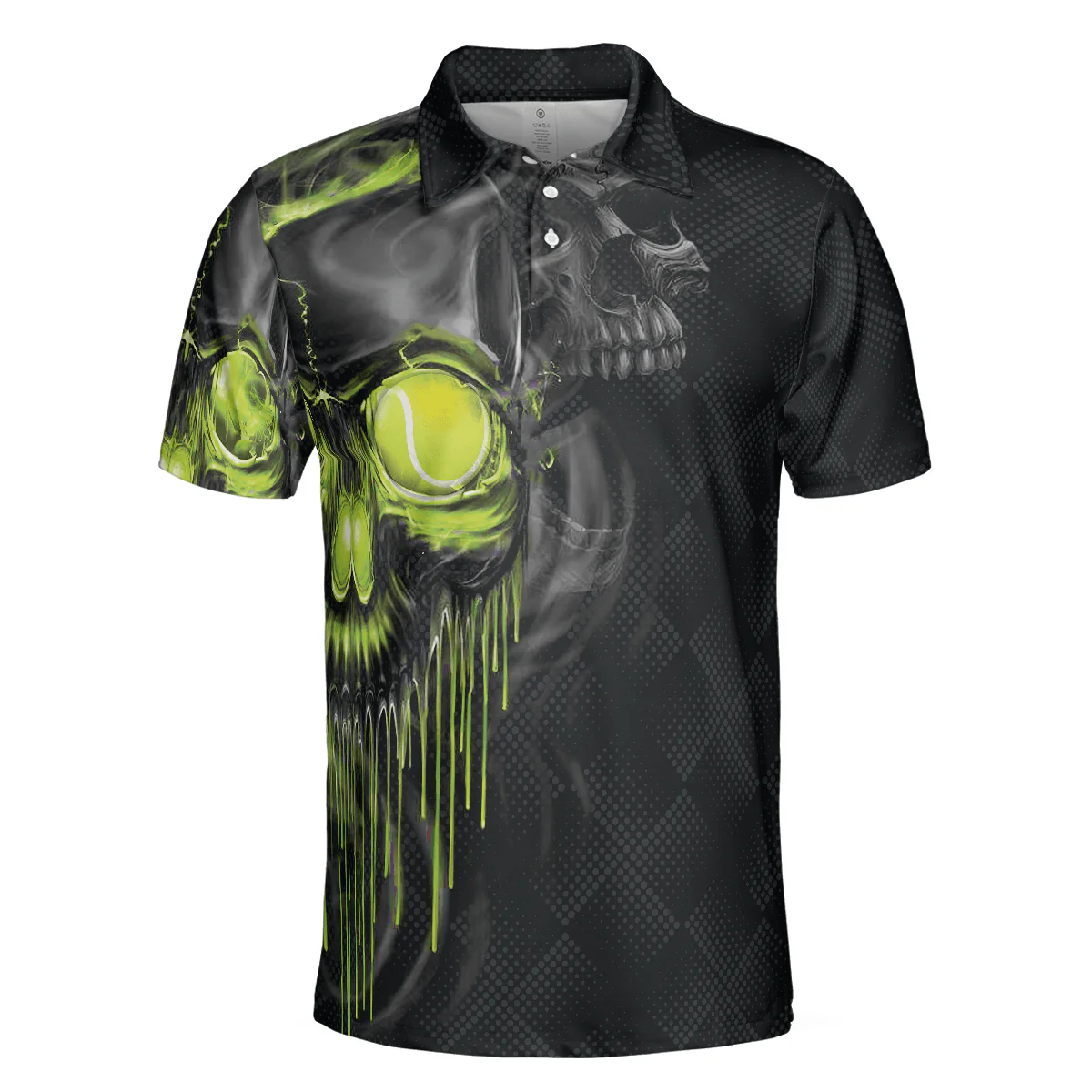 Men Tennis Polo Shirt - Skull Tennis Polo Shirt, Scary Skull Graphic Tennis Shirt For Tennis Lovers, Halloween Tennis Gift Idea For Men, Tennis Players - Image 3