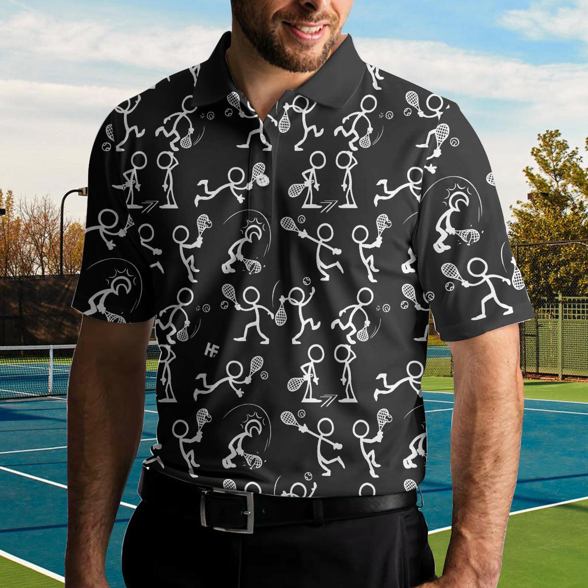 Men Tennis Polo Shirt - Stickfigures Playing Tennis Polo Shirt, Doodling Tennis Polo Shirt - Perfect Gift For Men, Tennis Lovers - Image 3
