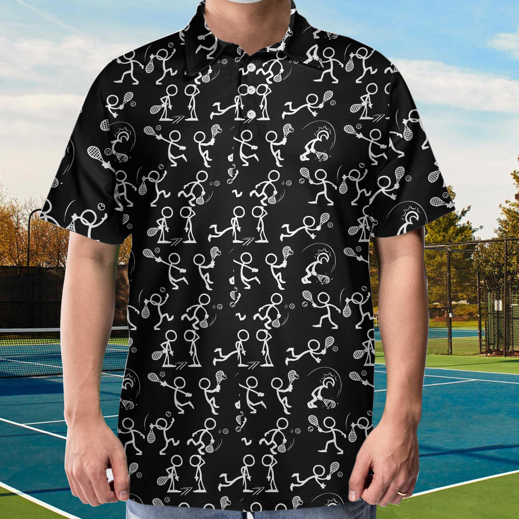 Men Tennis Polo Shirt - Stickfigures Playing Tennis Polo Shirt, Doodling Tennis Polo Shirt - Perfect Gift For Men, Tennis Lovers - Image 4