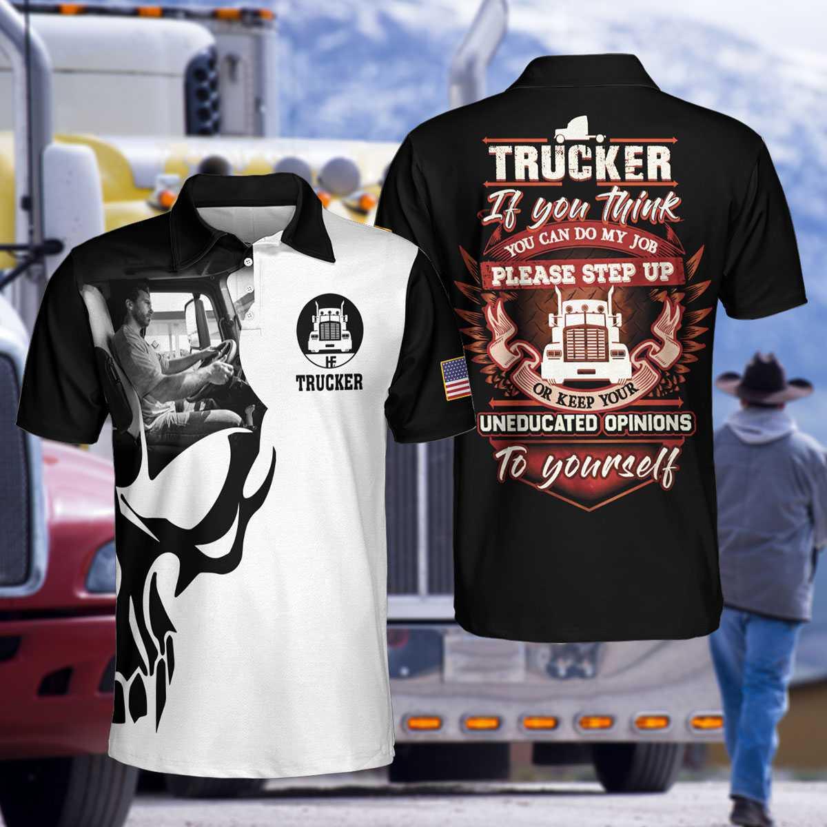 Men Trucker Polo Shirt - Trucker Proud Skull Polo Shirt, If You Think You Can Do My Job Polo Shirt, Best Trucker Shirt - Perfect Gift For Men, Trucker - Image 5