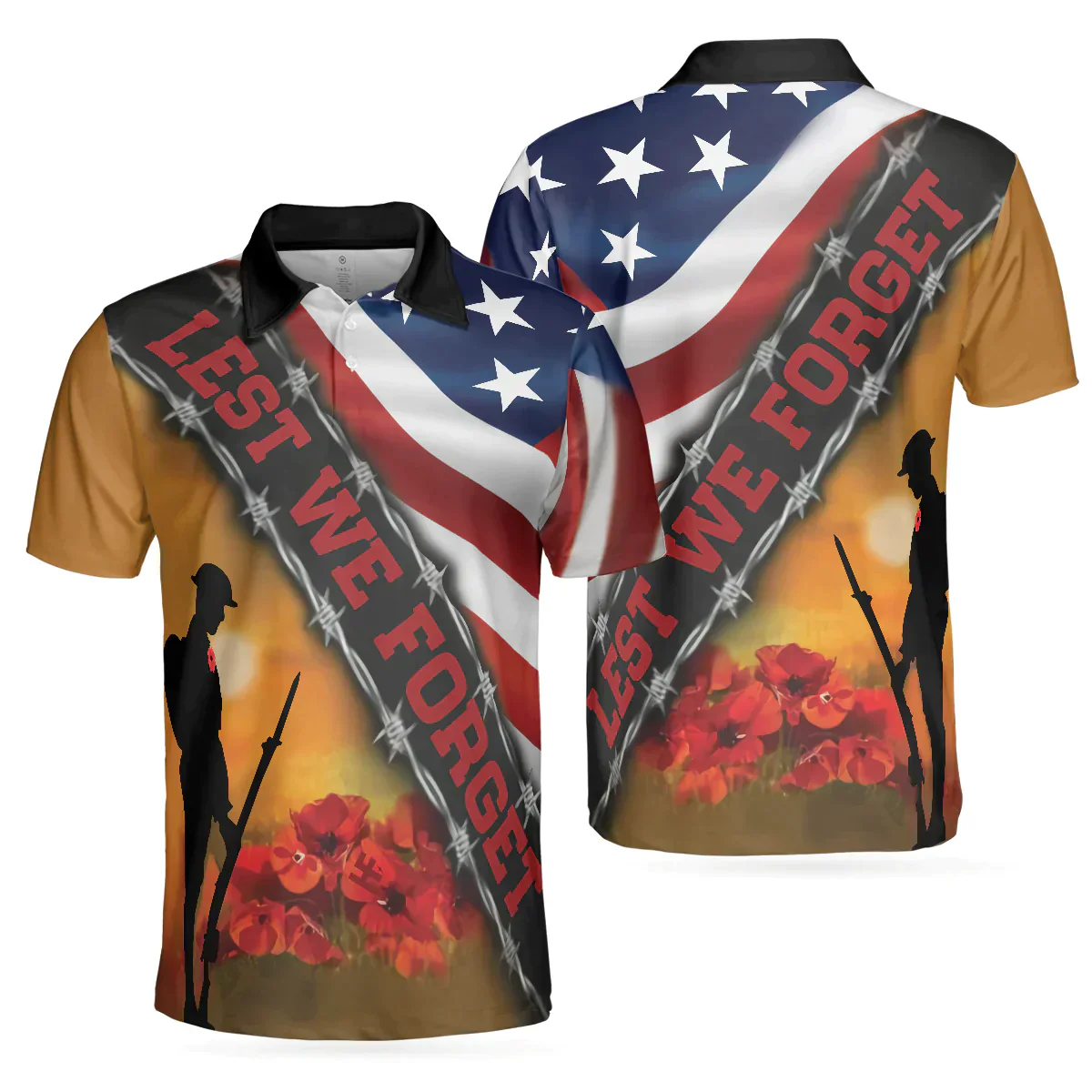 Men Veteran Polo Shirt - Cool American Flag Veteran Men Polo Shirt, Lest We Forget Veteran Polo Shirt, Meaningful Gift Idea For Veteransers