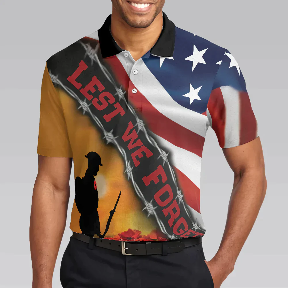 Men Veteran Polo Shirt - Cool American Flag Veteran Men Polo Shirt, Lest We Forget Veteran Polo Shirt, Meaningful Gift Idea For Veteransers - Image 5