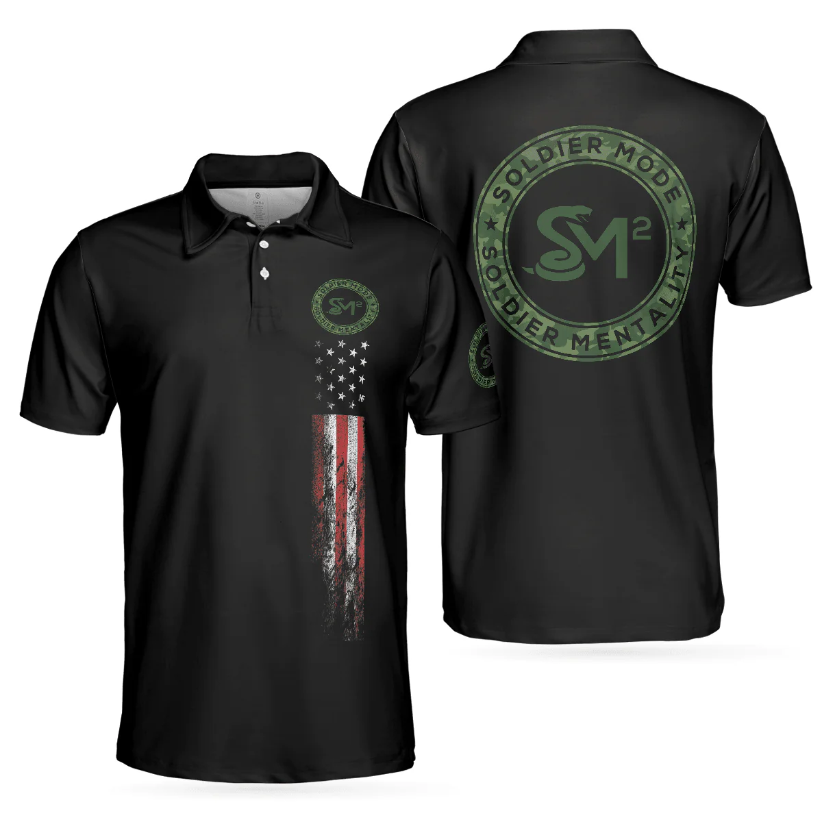 Men Veteran Polo Shirt - Solder Mode Dark Theme American Flag Polo Shirt, Best Polo Shirt For Veteran - Perfect Gift For Men