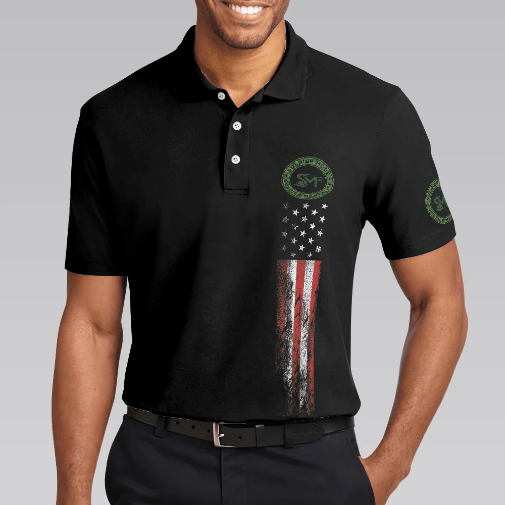 Men Veteran Polo Shirt - Solder Mode Dark Theme American Flag Polo Shirt, Best Polo Shirt For Veteran - Perfect Gift For Men - Image 5