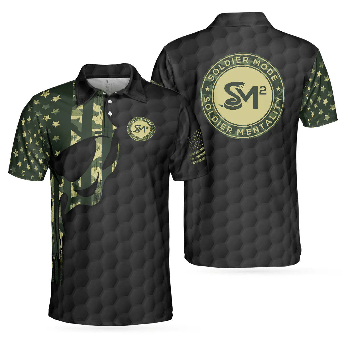 Men Veteran Polo Shirt - Solder Mode Dark Theme American Flag Polo Shirt, Skull Veteran Polo Shirt, Best Polo Shirt For Veteran - Perfect Gift For Men