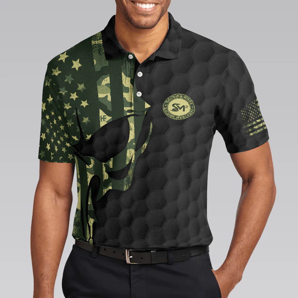 Men Veteran Polo Shirt - Solder Mode Dark Theme American Flag Polo Shirt, Skull Veteran Polo Shirt, Best Polo Shirt For Veteran - Perfect Gift For Men - Image 4