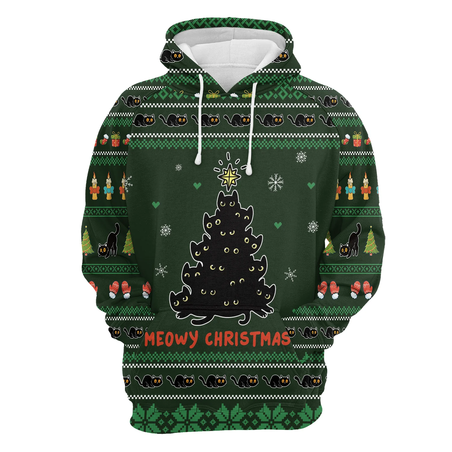 Meowy Christmas Black Cat Pullover Premium Hoodie, Perfect Outfit For Men And Women On Christmas New Year Autumn Winter