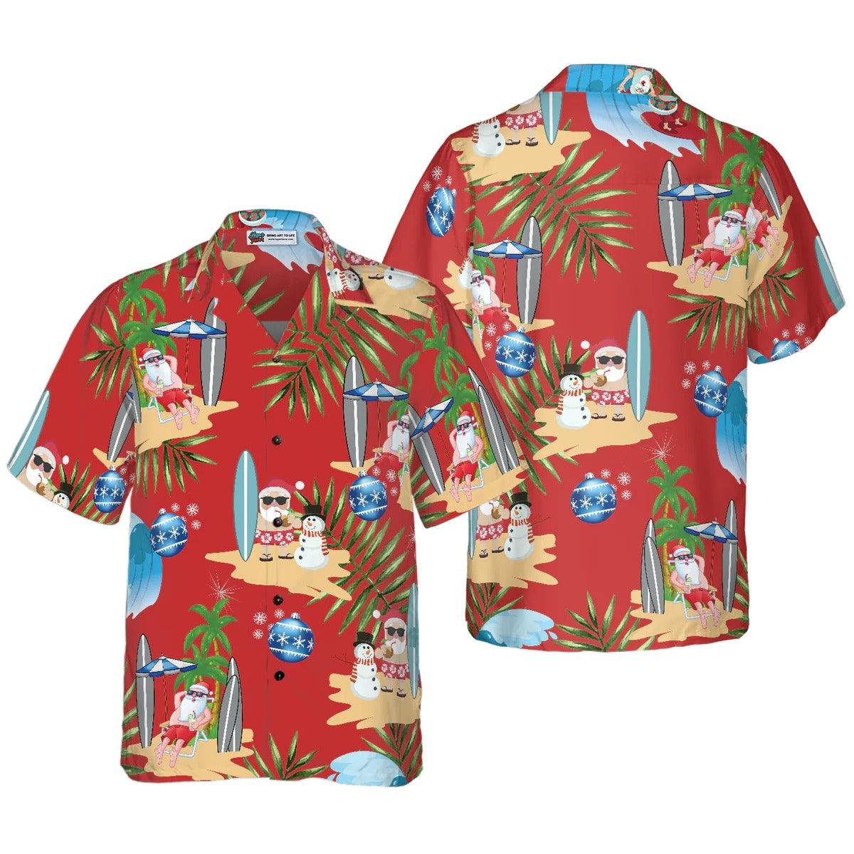 Merry Christmas Hawaiian Shirt, Santa Claus Surfing And Snowman Hawaiian Shirt - Perfect Gift For Lover, Friend, Family - Image 2