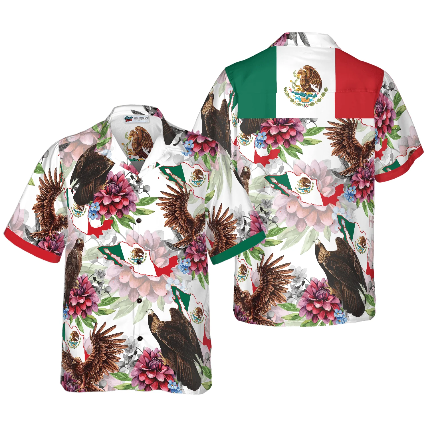 Mexico Proud Dahlia Golden Eagle Hawaiian Shirt, Colorful Summer Aloha Shirts For Men Women, Perfect Gift For Husband, Wife, Friend, Family