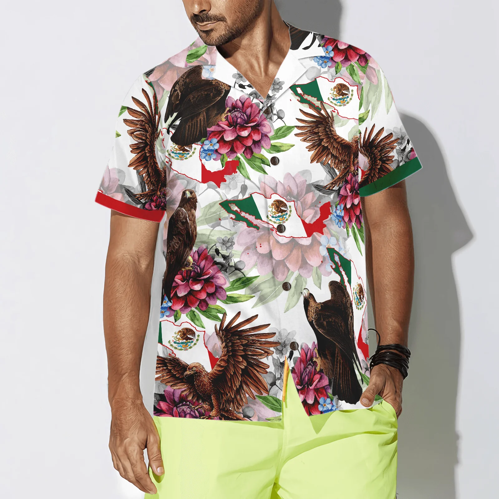 Mexico Proud Dahlia Golden Eagle Hawaiian Shirt, Colorful Summer Aloha Shirts For Men Women, Perfect Gift For Husband, Wife, Friend, Family - Image 3