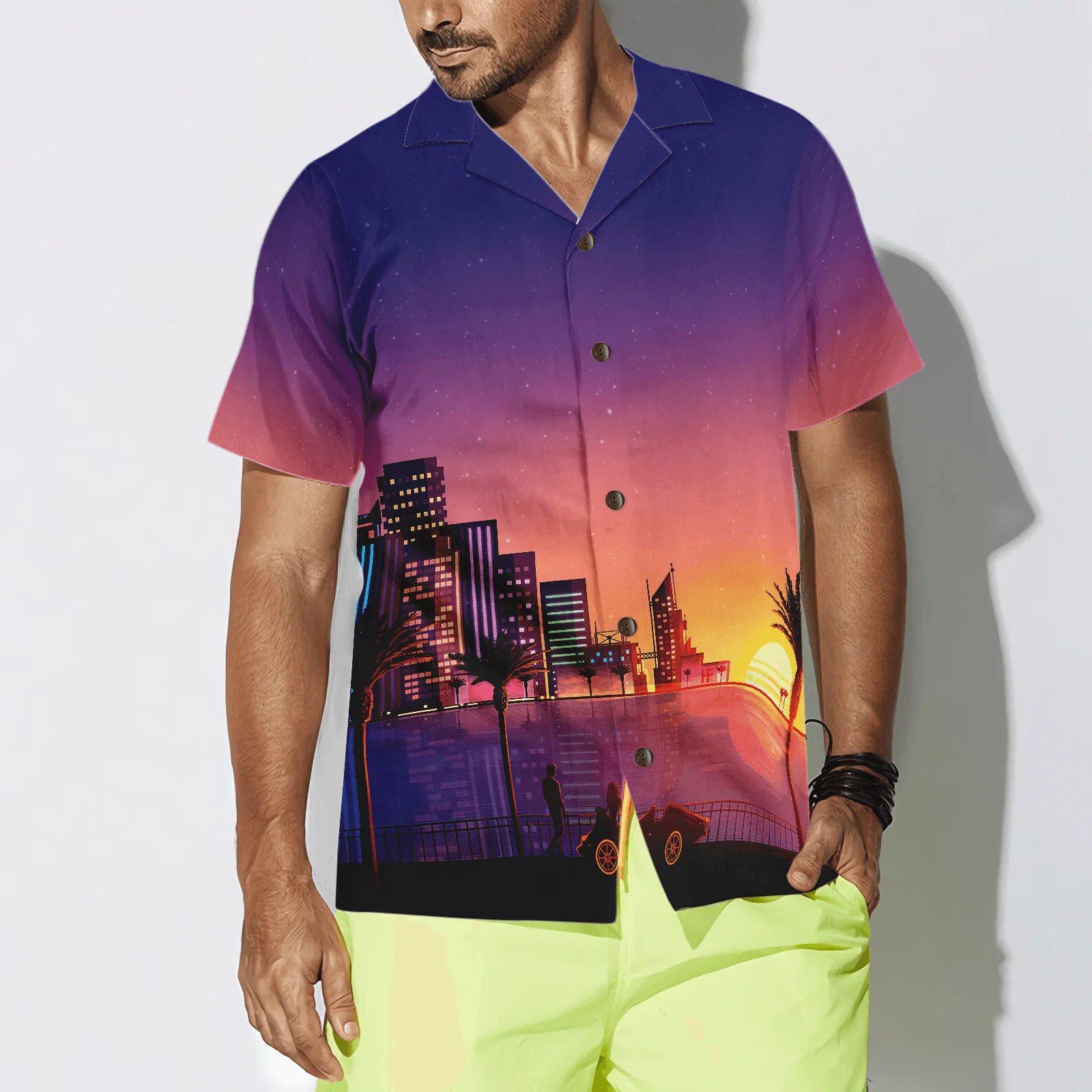 Miami Sunset Hawaiian Shirt, Colorful Summer Aloha Shirts For Men Women, Perfect Gift For Husband, Wife, Boyfriend, Girlfriend - Image 2