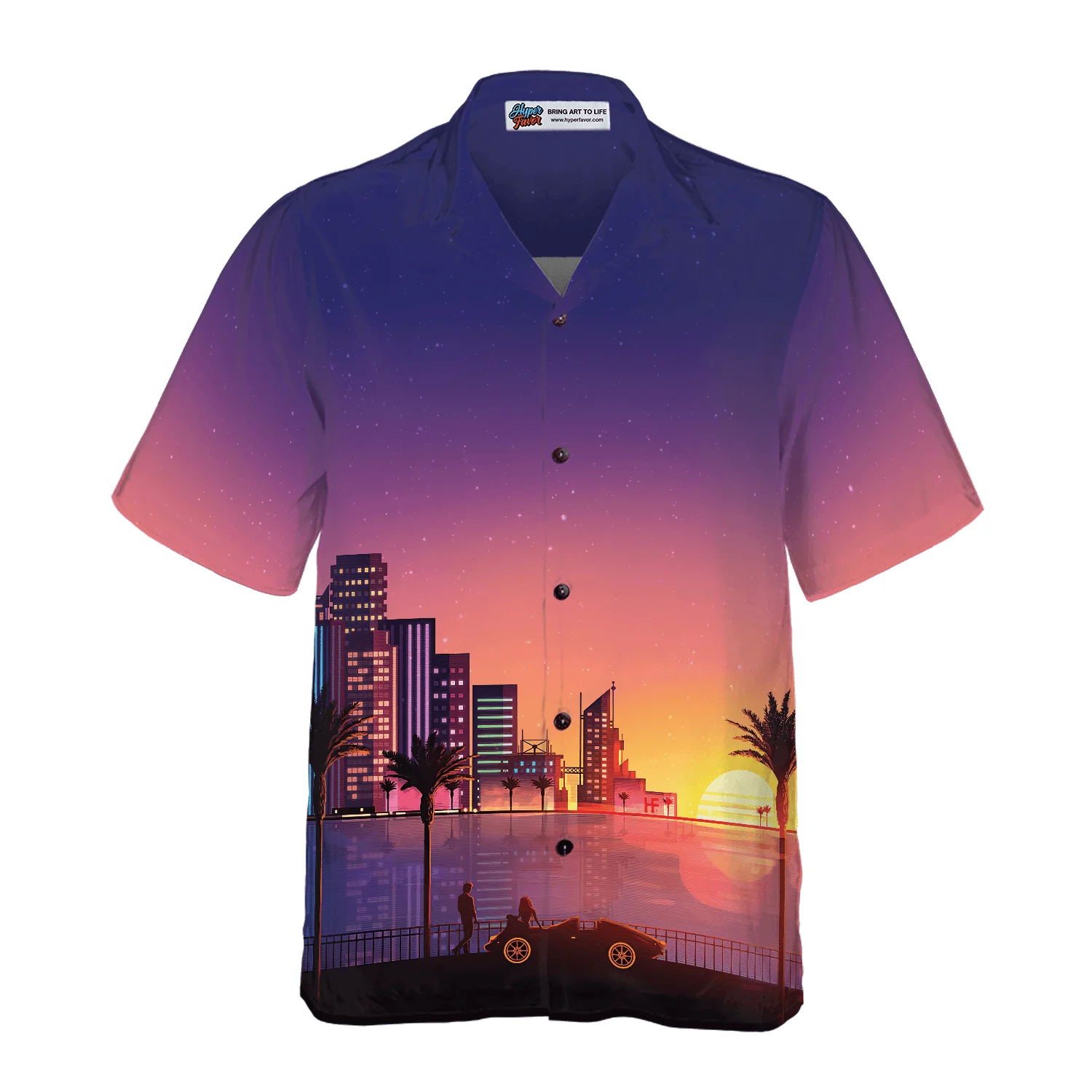Miami Sunset Hawaiian Shirt, Colorful Summer Aloha Shirts For Men Women, Perfect Gift For Husband, Wife, Boyfriend, Girlfriend - Image 4