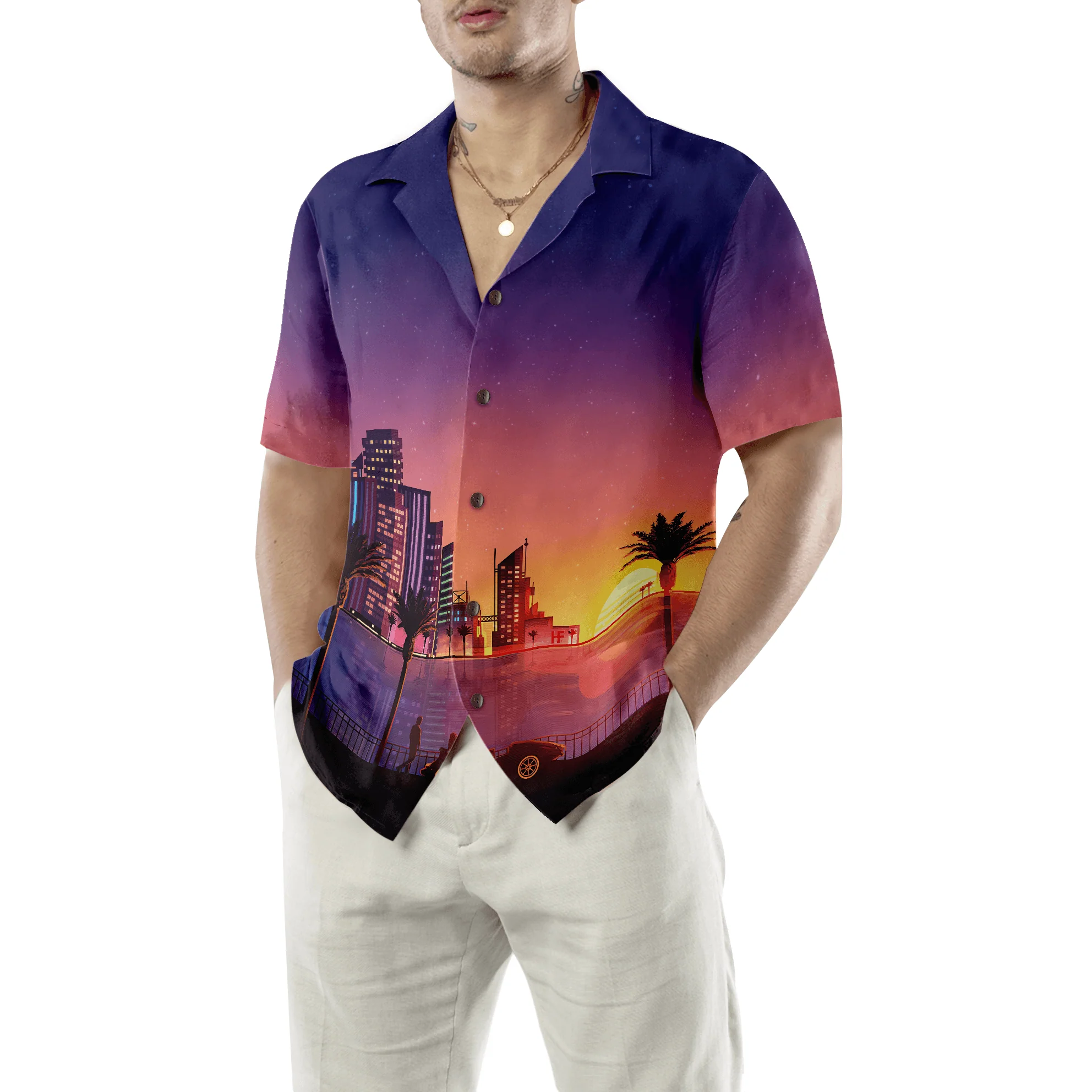 Miami Sunset Hawaiian Shirt, Colorful Summer Aloha Shirts For Men Women, Perfect Gift For Husband, Wife, Boyfriend, Girlfriend - Image 5