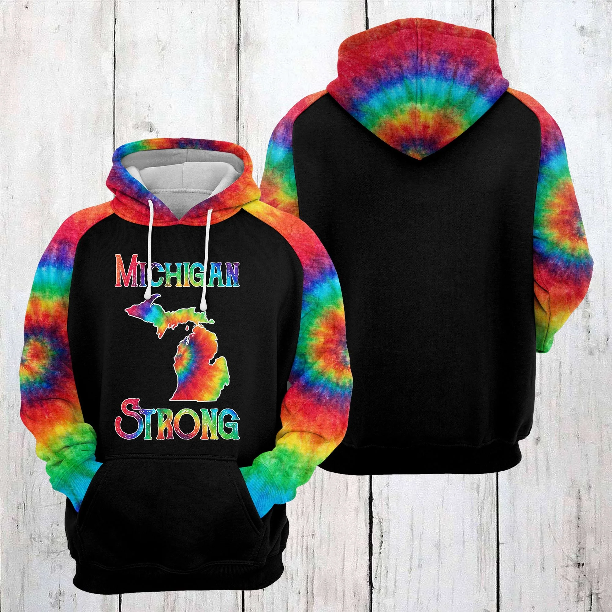 Michigan Strong Tie Dye Pullover Premium Hoodie, Perfect Outfit For Men And Women On Christmas New Year Autumn Winter - Image 3
