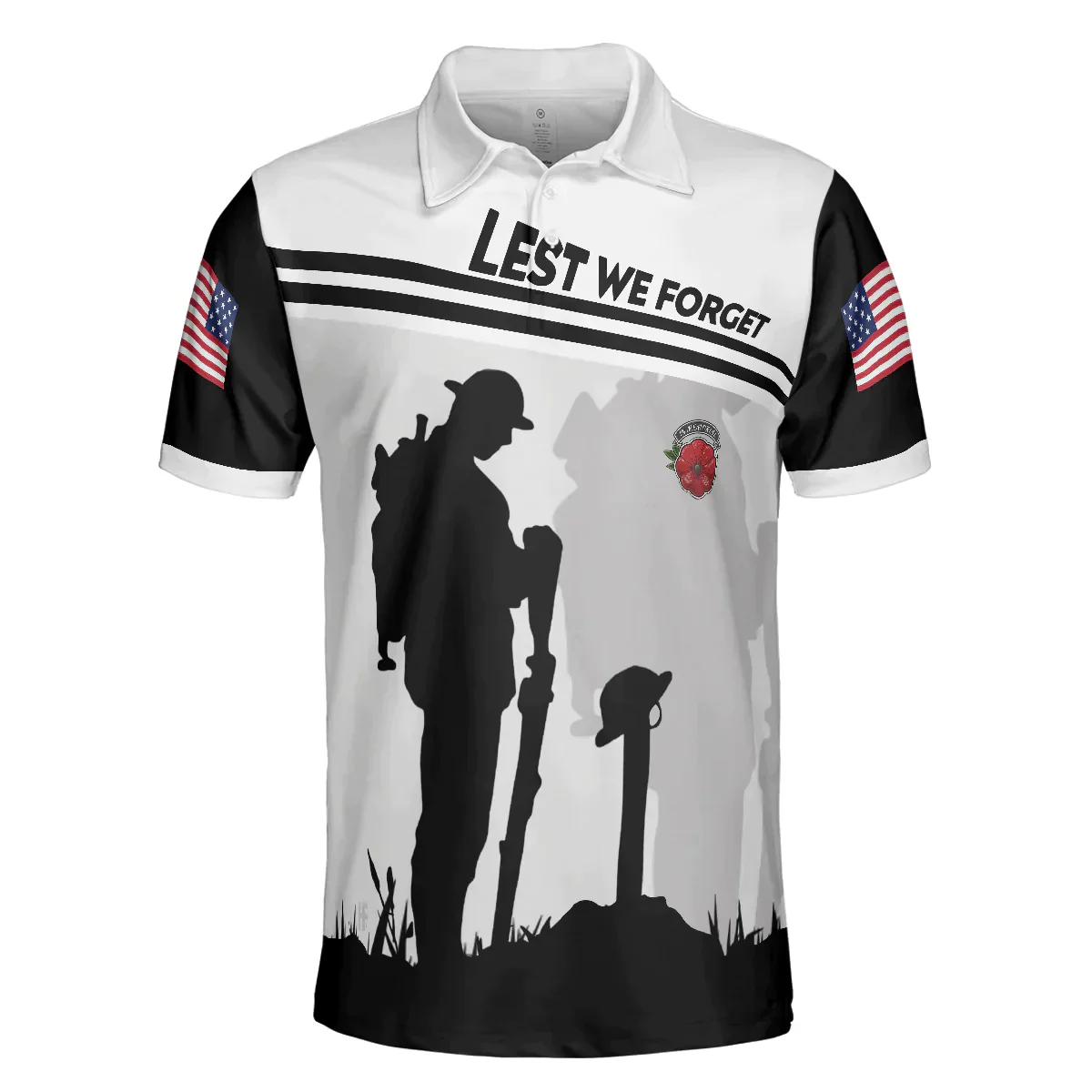 Men Polo Shirt - Military Veteran American Flag Men Polo Shirt, Lest We Forget Shirt For Men, Patriot Shirt For Veteran - Image 3