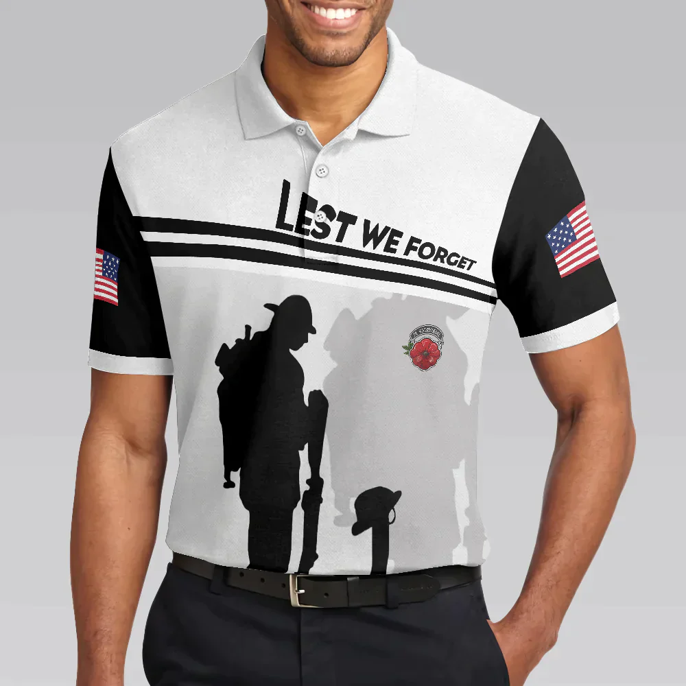 Men Polo Shirt - Military Veteran American Flag Men Polo Shirt, Lest We Forget Shirt For Men, Patriot Shirt For Veteran - Image 4