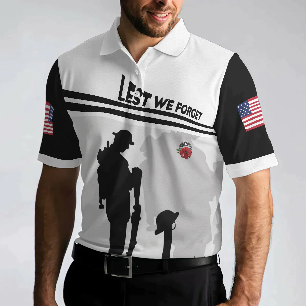 Men Polo Shirt - Military Veteran American Flag Men Polo Shirt, Lest We Forget Shirt For Men, Patriot Shirt For Veteran - Image 5