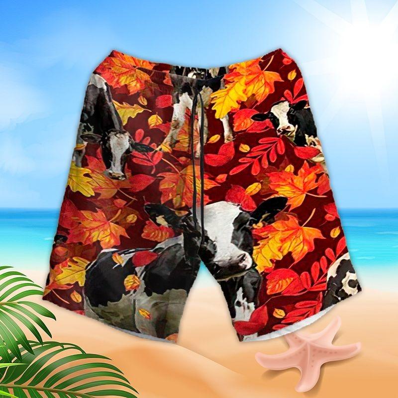 Milk Cow Aloha Hawaiian Shirt - Autumn Leaf Pattern Hawaiian Shirt, Holstein Milk Cow Hawaiian Shirt For Men & Women, Cow Lover - Image 2
