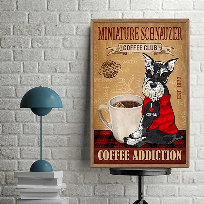 Miniature Schnauzer Dog Portrait Canvas - Dog Coffee Club Canvas, Perfect Gift For Miniature Schnauzer Dog Lover, Dog Lover
