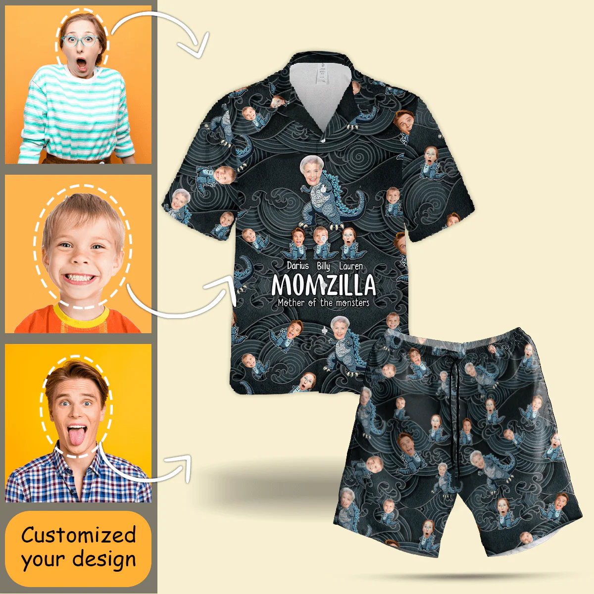 Momzilla Hawaiian Shirt, Mom Photo Insert Aloha Shirt, Mother's Day Gifts Personalized - Perfect Gift For Mother, Nana, Grandma, Family - Image 3