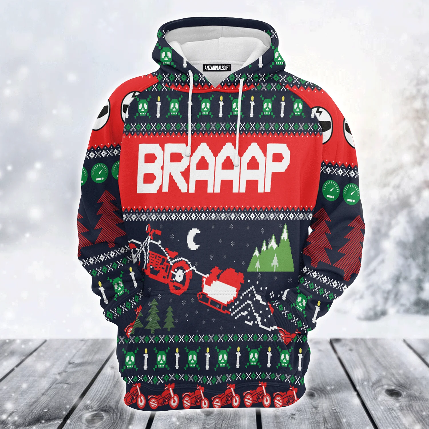 Motorbike Premium Christmas Hoodie, Motorbike Braaap Unisex Hoodie For Men & Women - Perfect Gift For Christmas, Biker - Image 2