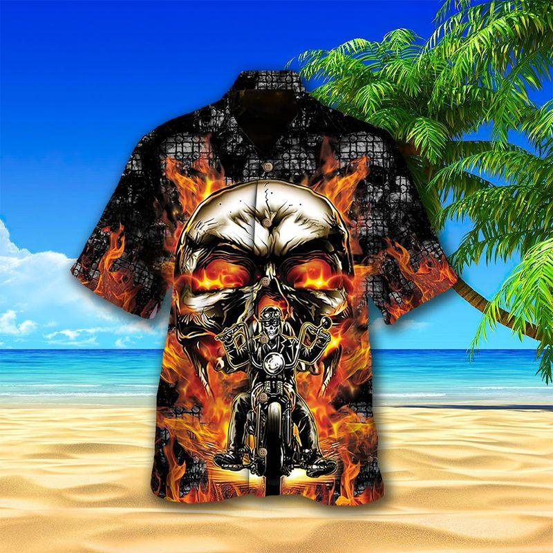 Motorcycle Aloha Hawaiian Shirts For Summer, Skeleton Skull Flaming Hawaiian Set For Men Women, Gift For Racing Motorcycle Lovers, Racer From Hell - Image 2