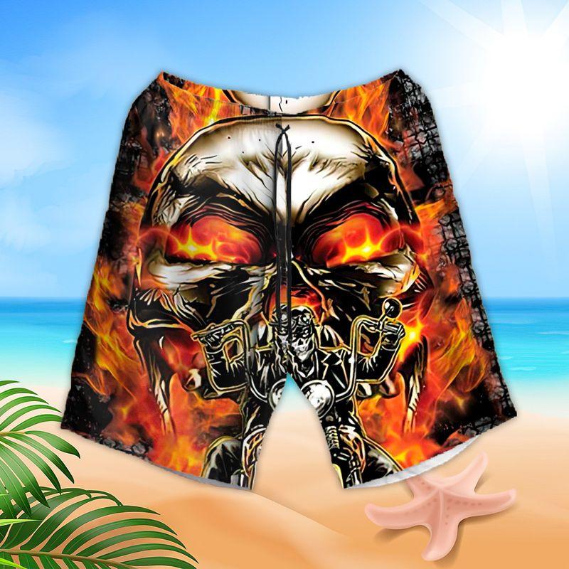 Motorcycle Aloha Hawaiian Shirts For Summer, Skeleton Skull Flaming Hawaiian Set For Men Women, Gift For Racing Motorcycle Lovers, Racer From Hell - Image 3