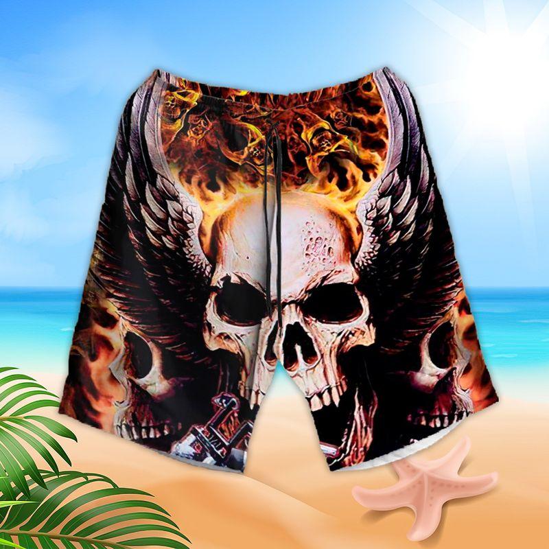 Motorcycle Aloha Hawaiian Shirts For Summer, Skull Black Wing Flaming Background Hawaiian Set For Men Women, Gift For Racing Motorcycle Lovers, Friend - Image 3