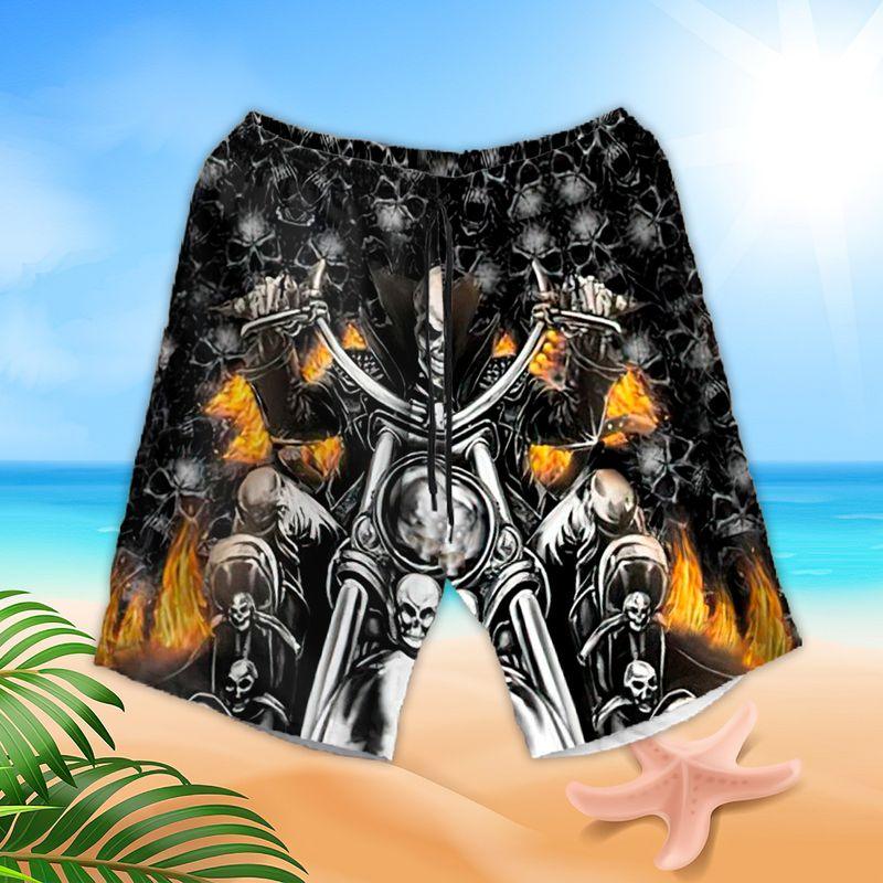Motorcycle Aloha Hawaiian Shirts For Summer, Skull On Fire Skull Pattern Hawaiian Set For Men Women, Gift For Speed Lovers, Racing Motorcycle Lovers - Image 3