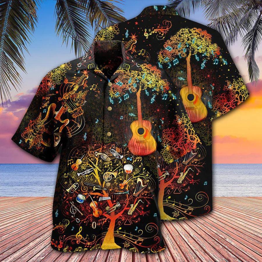 Music Hawaiian Shirt, Music Tree And Guitar Hawaiian Shirt, Music The Nocturne Of Time Aloha Shirt For Men And Women - Perfect Gift For Music Lovers