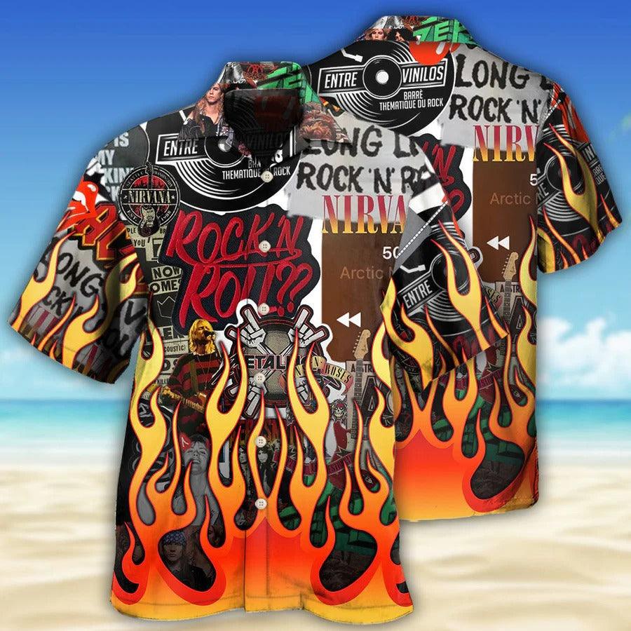 Music Hawaiian Shirt, Music With Flame Hawaiian Shirt, Rock Music Red Flame Chill Aloha Shirt For Men And Women - Perfect Gift For Music Lovers