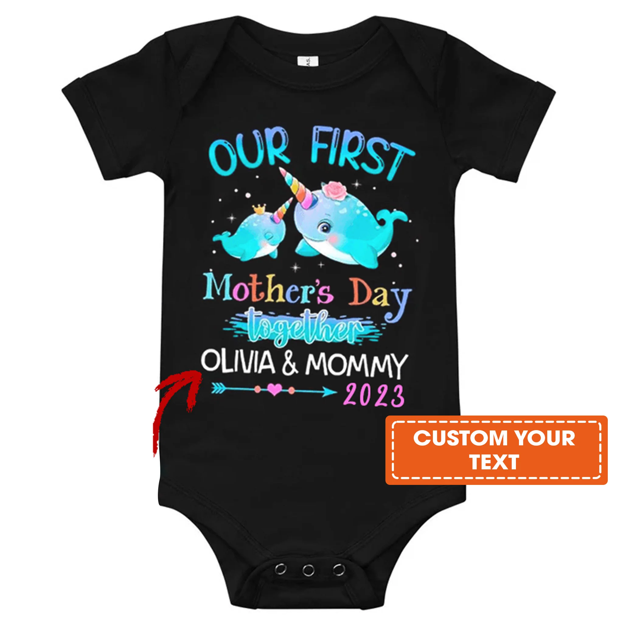Narwhale Baby Onesies, Baby Onesie Our First Mother'S Day Cute Narwhale & Arrow Personalized Onesies, Newborn Onesies - Perfect Gift For Baby, Baby Gift Onesie
