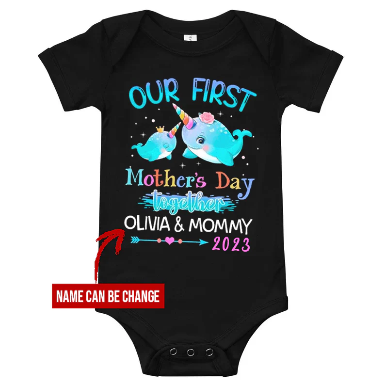Narwhale Baby Onesies, Baby Onesie Our First Mother'S Day Cute Narwhale & Arrow Personalized Onesies, Newborn Onesies - Perfect Gift For Baby, Baby Gift Onesie - Image 2